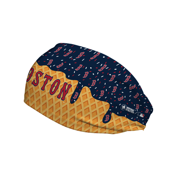 MLB licensed Boston Red Sox cooling headband with Ice Cream Drip Wordmark. Made in the USA, Vertical Athletics brand.