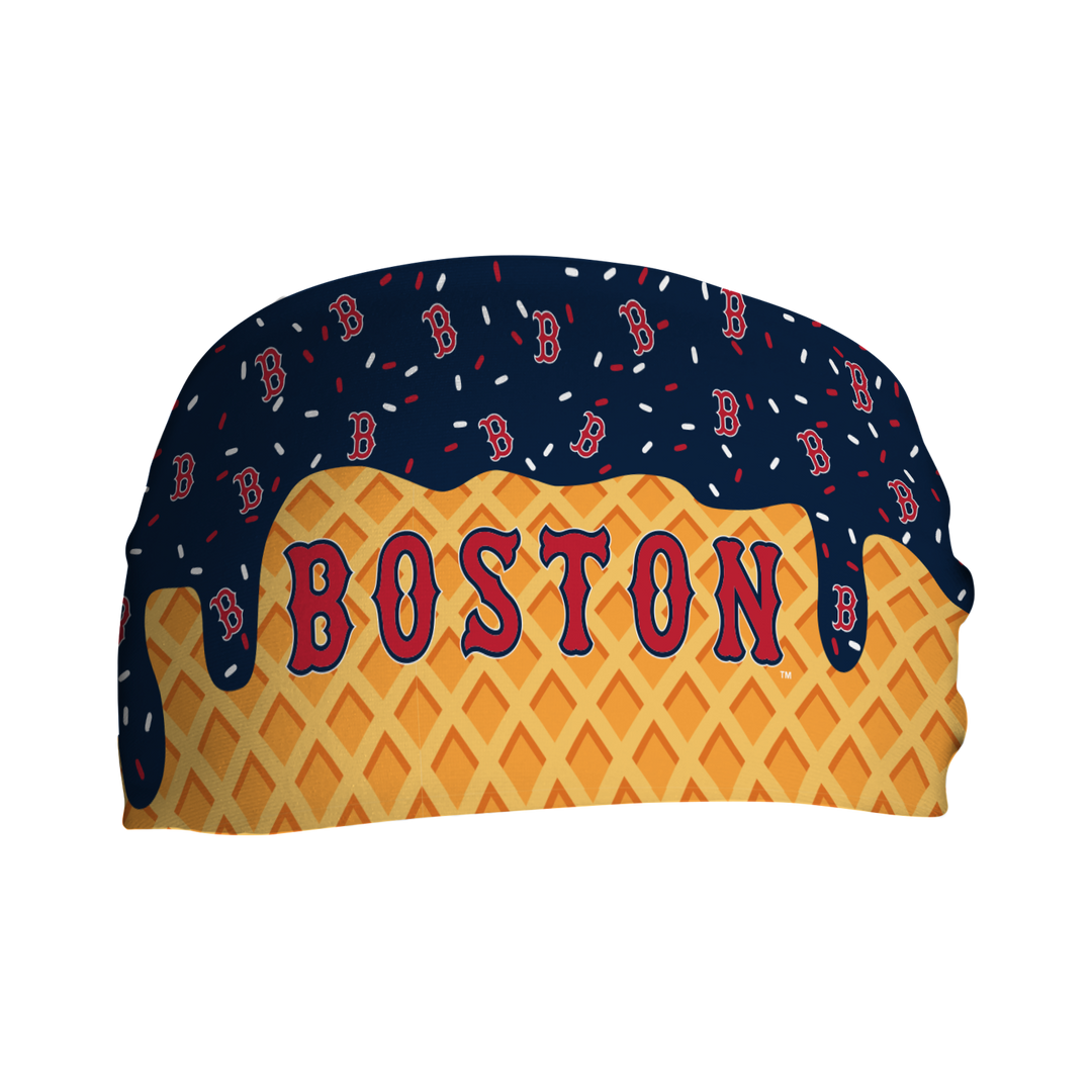 MLB licensed Boston Red Sox cooling headband with Ice Cream Drip Wordmark. Made in the USA, Vertical Athletics brand.