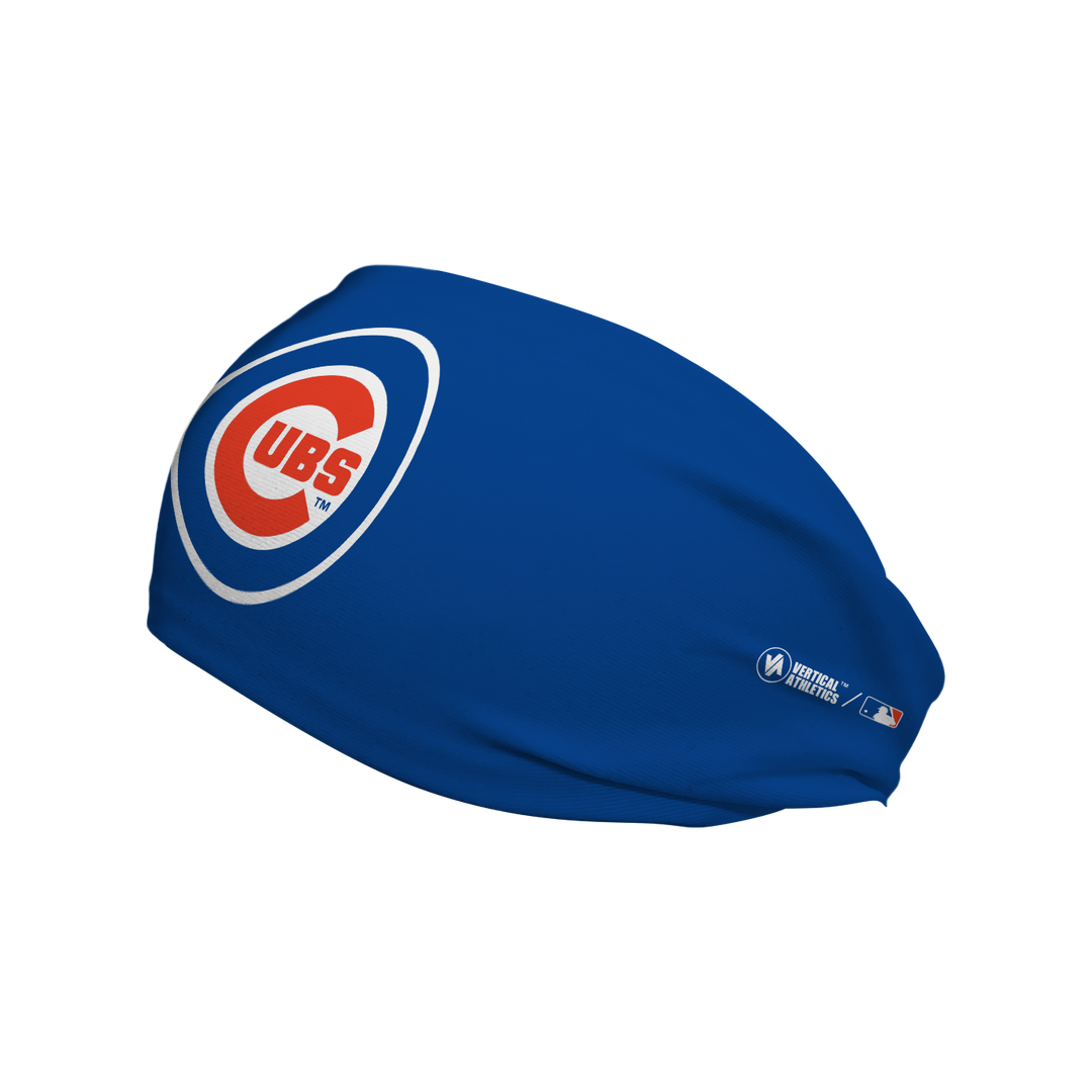 MLB Chicago Cubs cooling headband with cap logo. Made in USA, Vertical Athletics brand. 