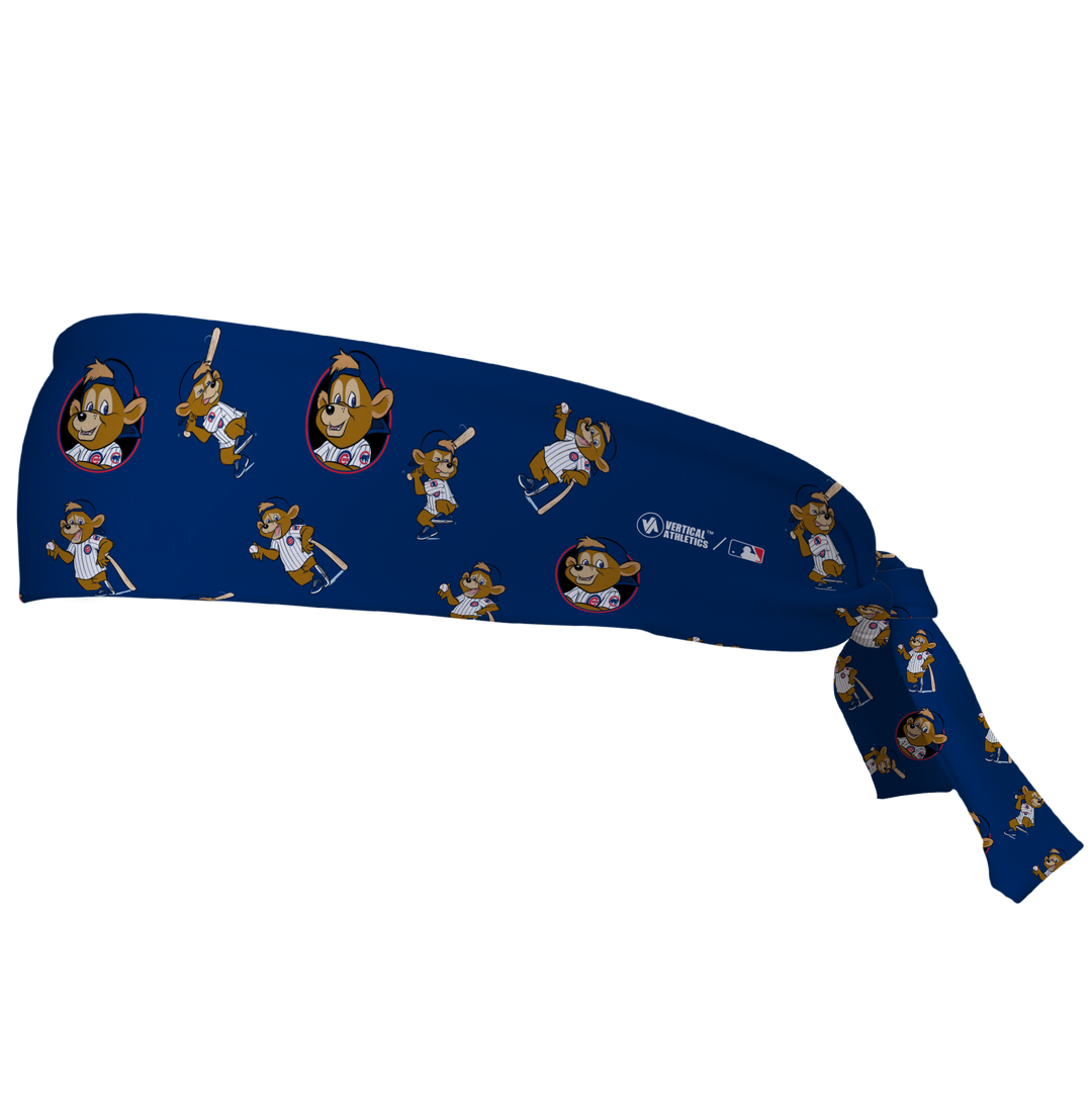 MLB Chicago Cubs tieback cooling headband with Mascot All Over. Vertical Athletics brand. Made in Mexico.