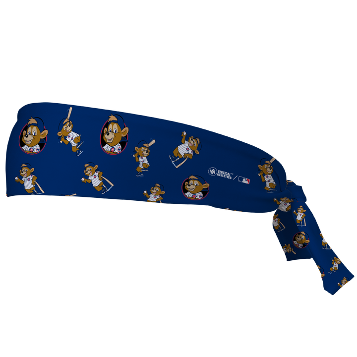 MLB Chicago Cubs tieback cooling headband with Mascot All Over. Vertical Athletics brand. Made in Mexico.