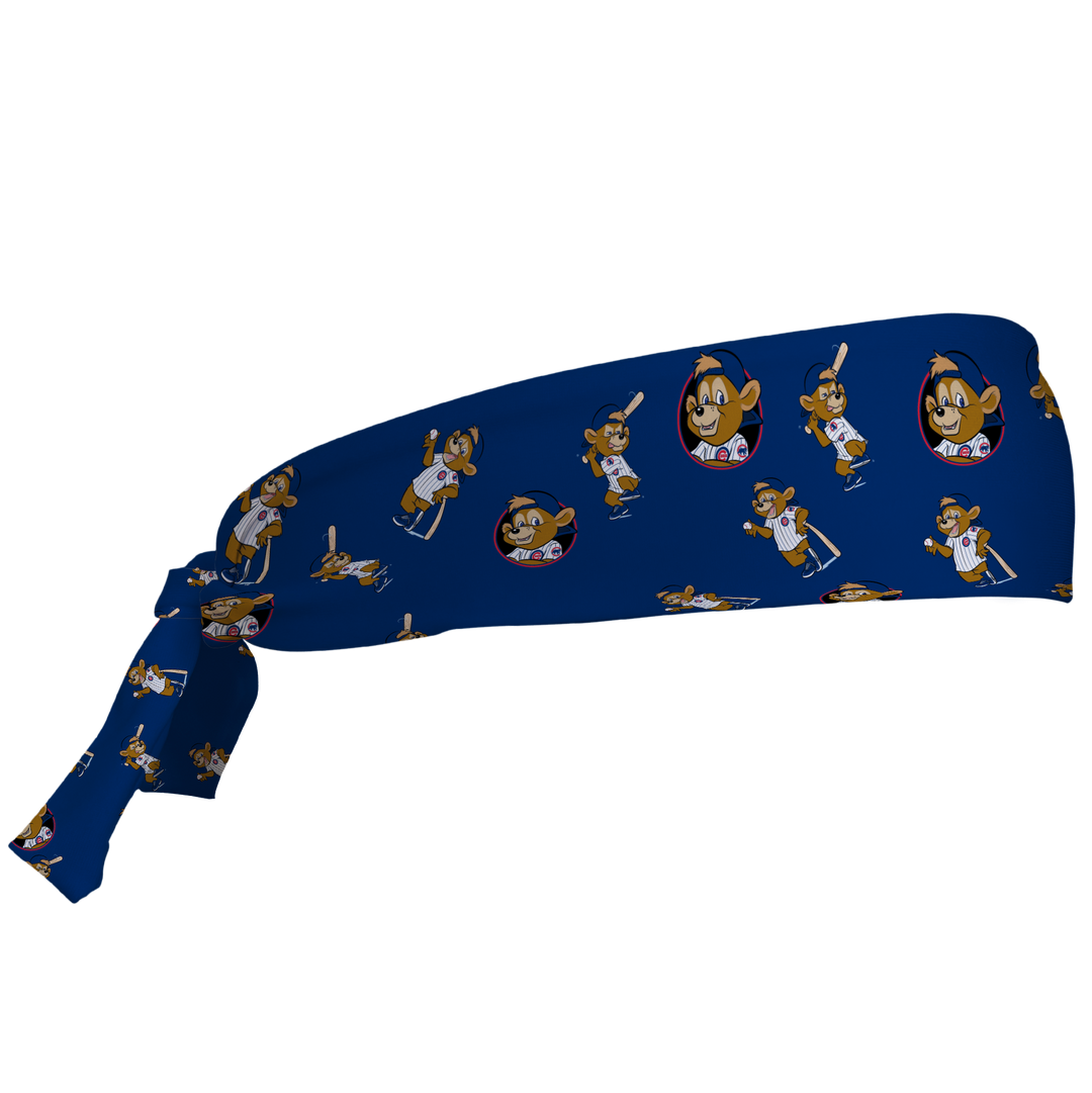 MLB Chicago Cubs tieback cooling headband with Mascot All Over. Vertical Athletics brand. Made in Mexico.