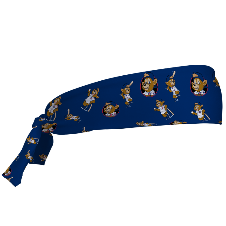 MLB Chicago Cubs tieback cooling headband with Mascot All Over. Vertical Athletics brand. Made in Mexico.