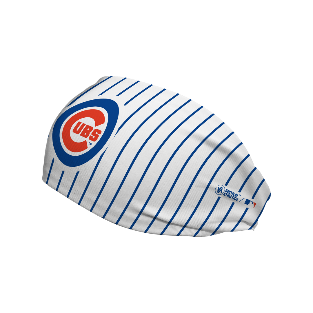 MLB Chicago Cubs pinstripe headband with cap logo. Made in USA, Vertical Athletics brand.  