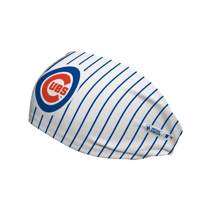 MLB Chicago Cubs pinstripe headband with cap logo. Made in USA, Vertical Athletics brand.  