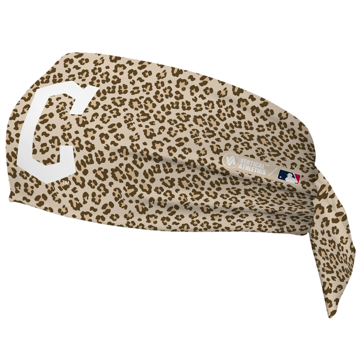 MLB Cleveland Guardians wide tieback cooling headband with Cheetah Cap Logo. Vertical Athletics brand. Made in Mexico.