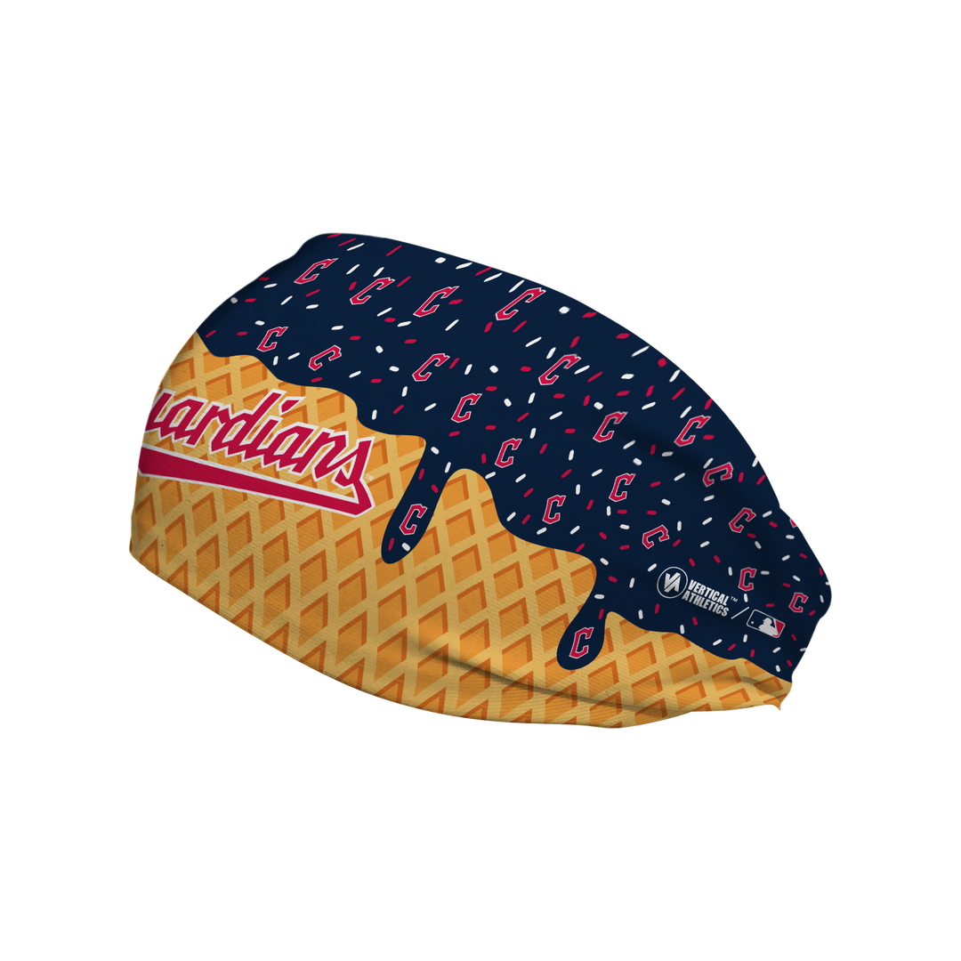 MLB licensed Cleveland Guardians cooling headband with Ice Cream Drip Wordmark. Made in the USA, Vertical Athletics brand.
