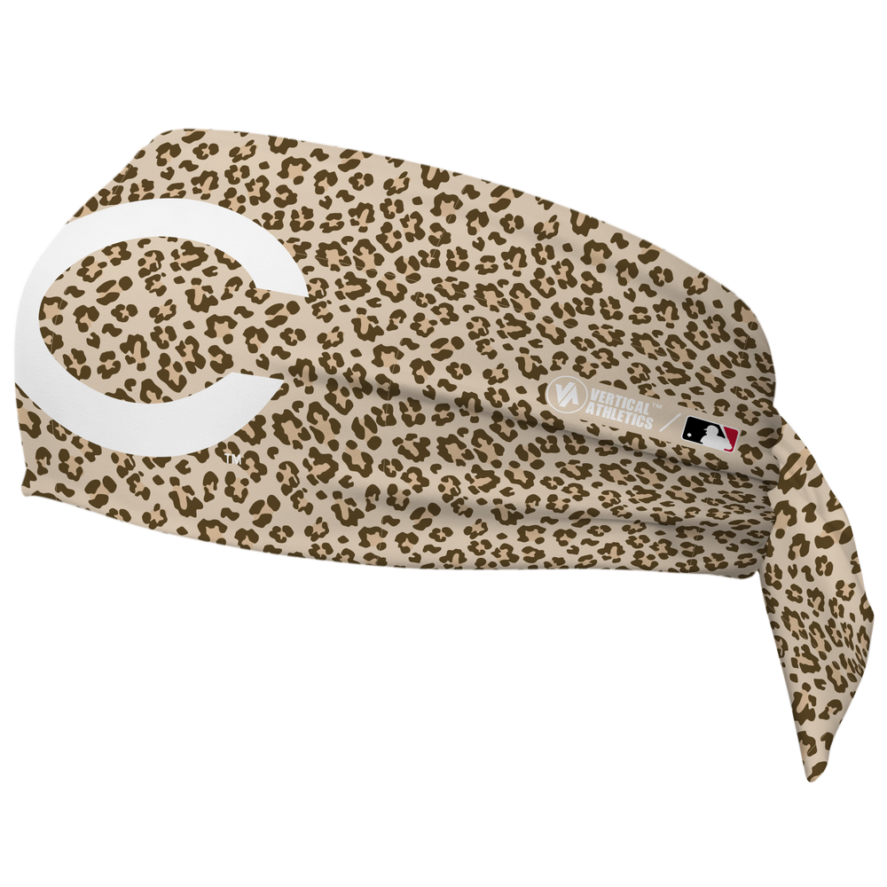 MLB Cincinnati Reds wide tieback cooling headband with Cheetah Cap Logo. Vertical Athletics brand. Made in Mexico.