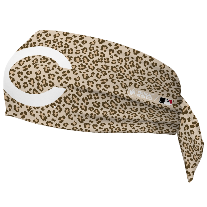 MLB Cincinnati Reds wide tieback cooling headband with Cheetah Cap Logo. Vertical Athletics brand. Made in Mexico.