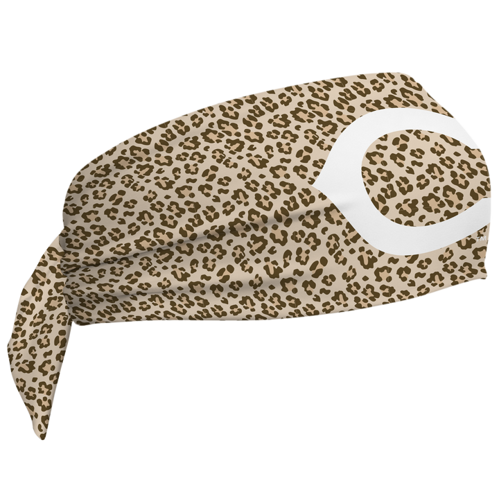 MLB Cincinnati Reds wide tieback cooling headband with Cheetah Cap Logo. Vertical Athletics brand. Made in Mexico.