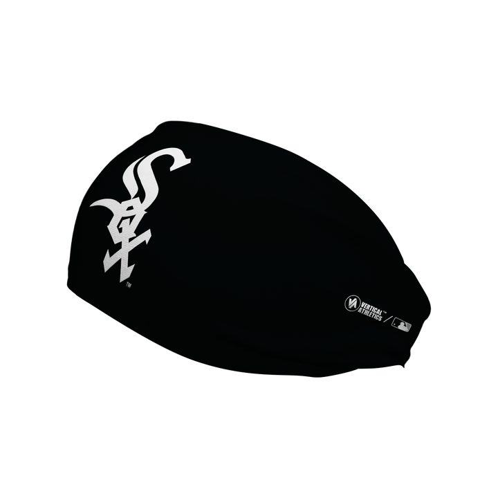 MLB Chicago White Sox black cooling headband with cap logo. Made in USA, Vertical Athletics brand. 