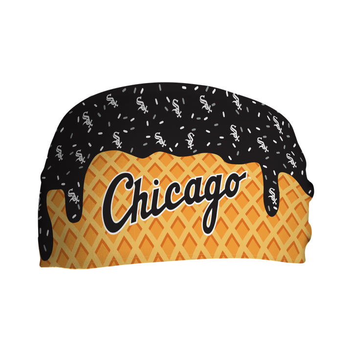 MLB licensed Chicago White Sox cooling headband with Ice Cream Drip Wordmark. Made in the USA, Vertical Athletics brand.