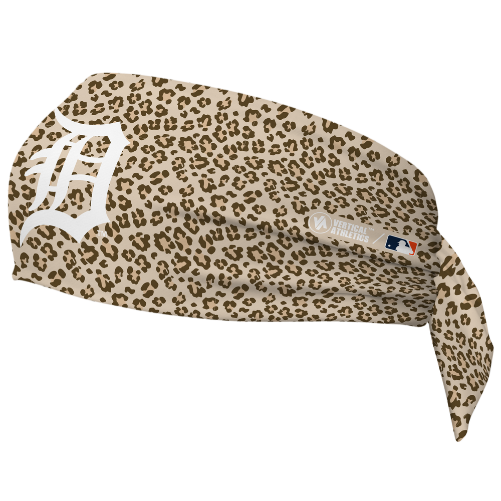 MLB Detroit Tigers wide tieback cooling headband with Cheetah Cap Logo. Vertical Athletics brand. Made in Mexico.