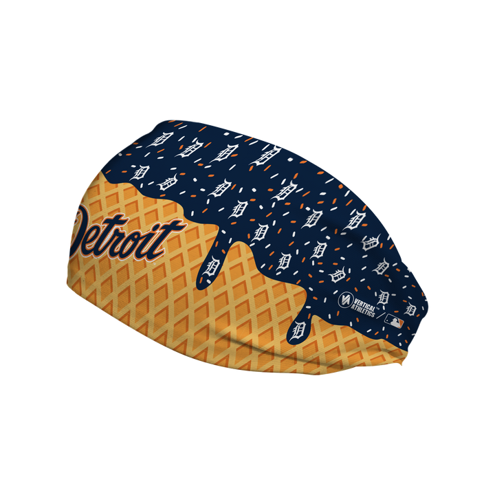 MLB licensed Detroit Tigers cooling headband with Ice Cream Drip Wordmark. Made in the USA, Vertical Athletics brand.