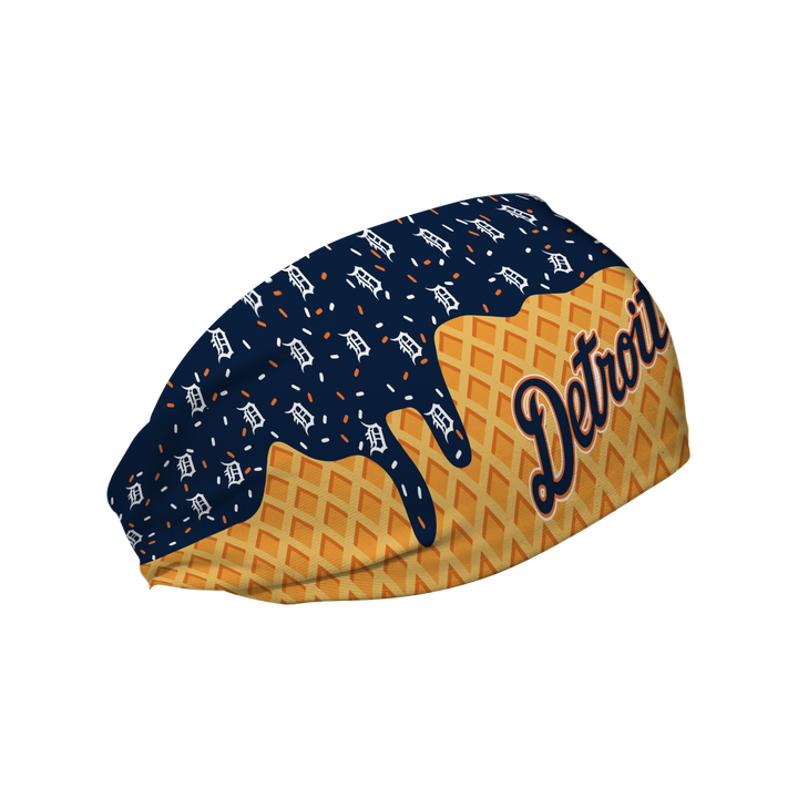 MLB licensed Detroit Tigers cooling headband with Ice Cream Drip Wordmark. Made in the USA, Vertical Athletics brand.