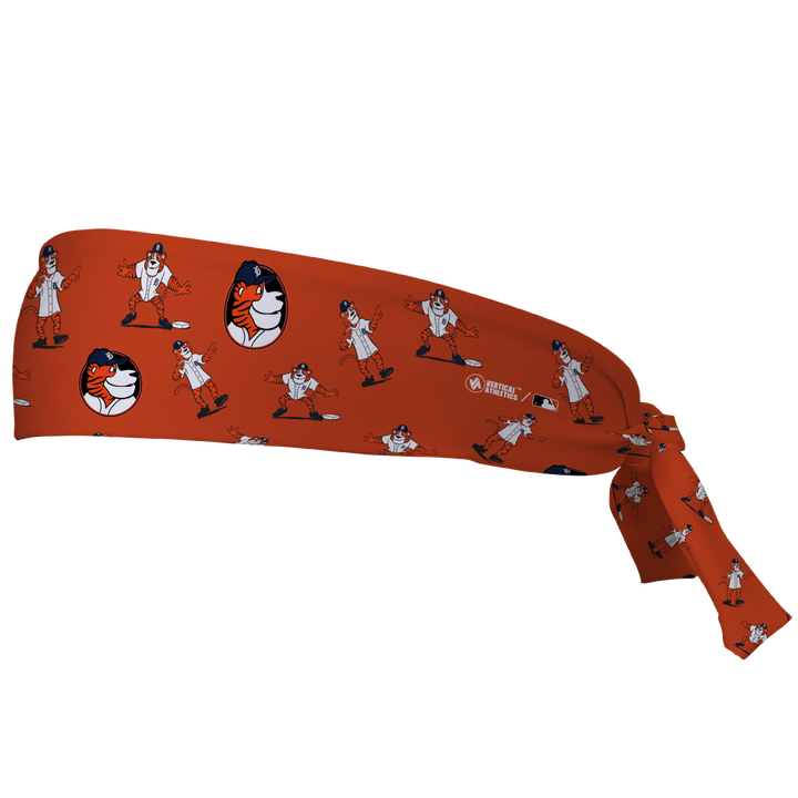MLB Detroit Tigers tieback cooling headband with Mascot All Over. Vertical Athletics brand. Made in Mexico.