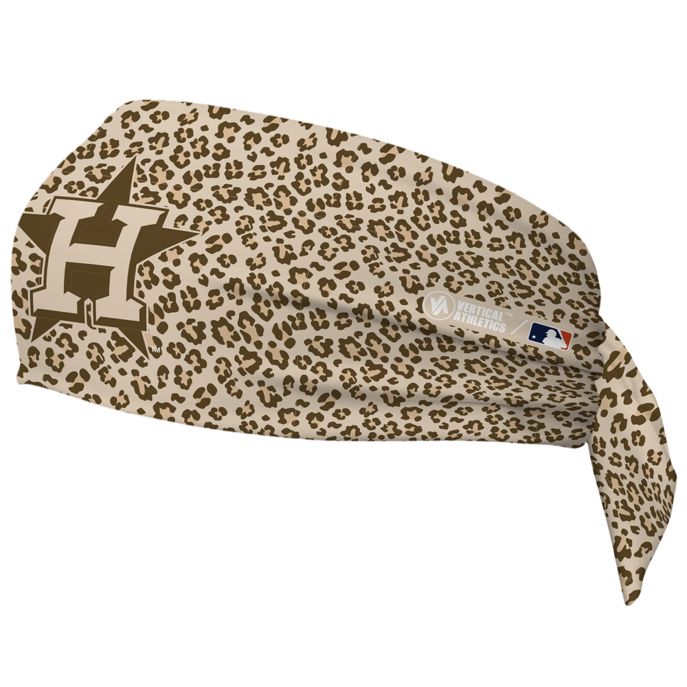 MLB Houston Astros wide tieback cooling headband with Cheetah Cap Logo. Vertical Athletics brand. Made in Mexico.