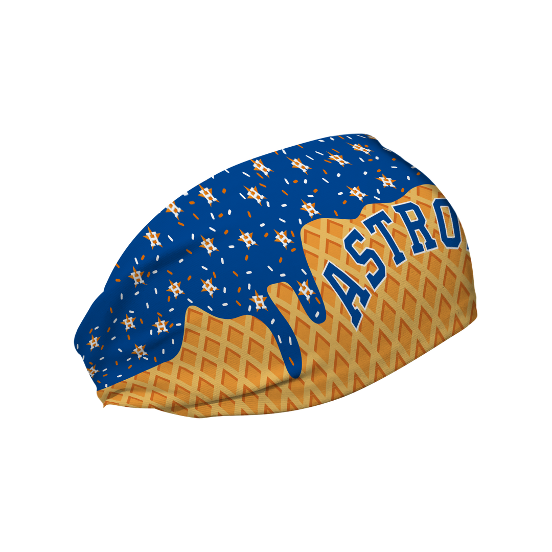 MLB licensed Houston Astros cooling headband with Ice Cream Drip Wordmark. Made in the USA, Vertical Athletics brand.