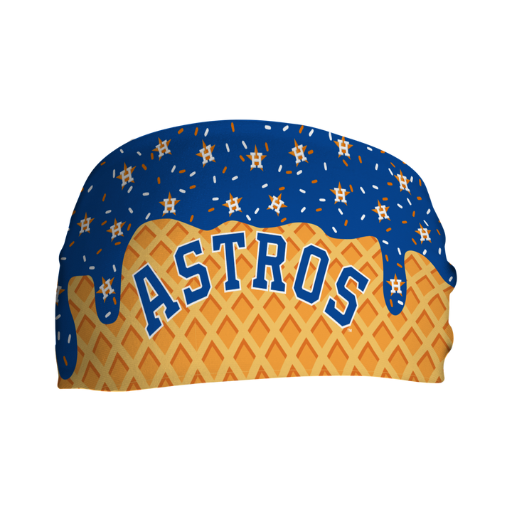 MLB licensed Houston Astros cooling headband with Ice Cream Drip Wordmark. Made in the USA, Vertical Athletics brand.