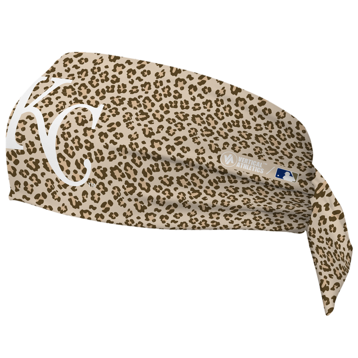 MLB Kansas City Royals wide tieback cooling headband with Cheetah Cap Logo. Vertical Athletics brand. Made in Mexico.