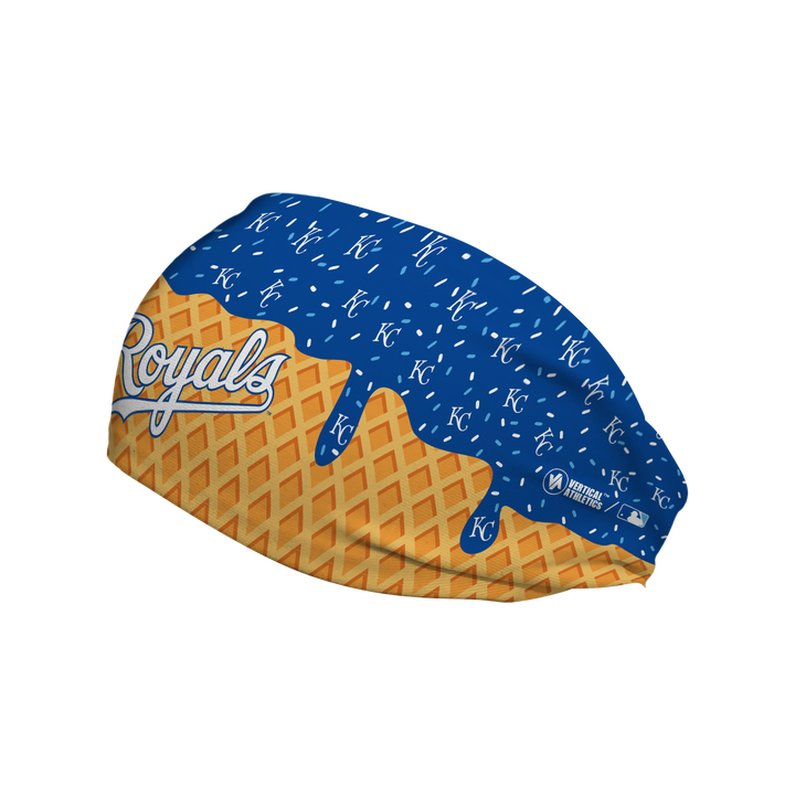 MLB licensed Kansas City Royals cooling headband with Ice Cream Drip Wordmark. Made in the USA, Vertical Athletics brand.