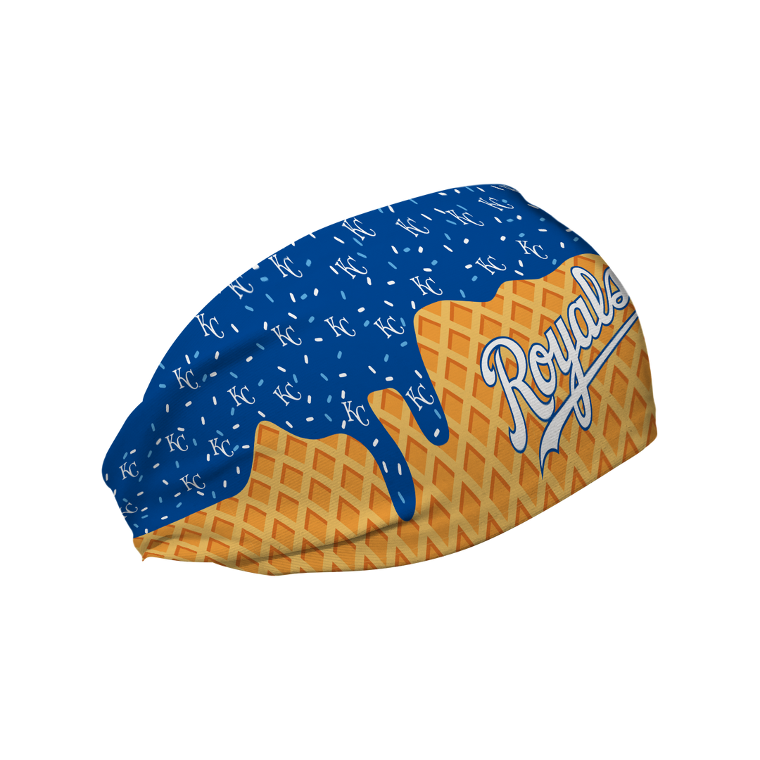 MLB licensed Kansas City Royals cooling headband with Ice Cream Drip Wordmark. Made in the USA, Vertical Athletics brand.