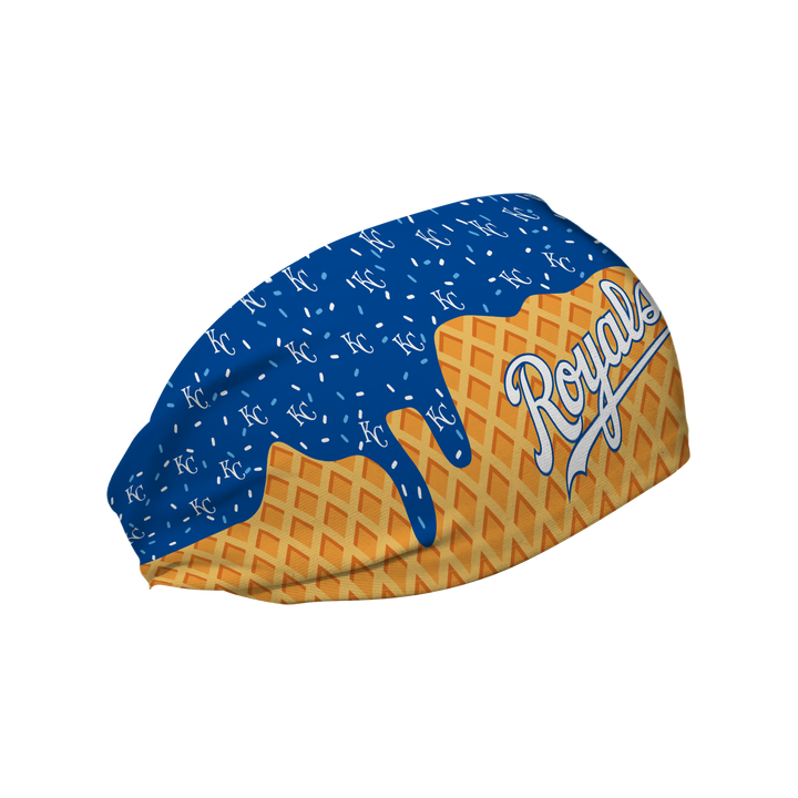 MLB licensed Kansas City Royals cooling headband with Ice Cream Drip Wordmark. Made in the USA, Vertical Athletics brand.
