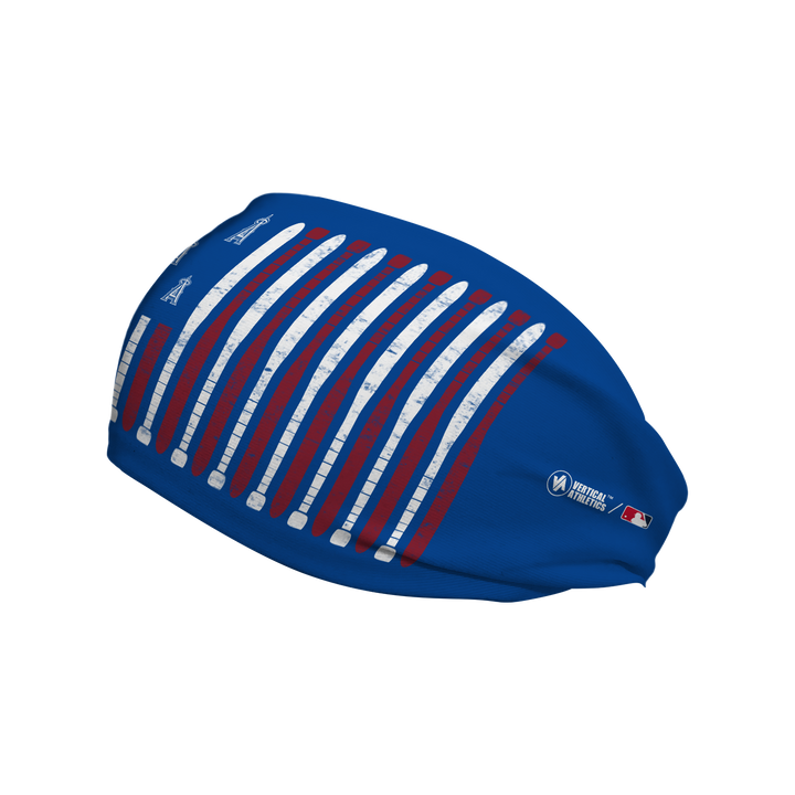 MLB licensed Los Angeles Angels blue cooling headband with Baseball Flag logo. Made in the USA, Vertical Athletics brand.  