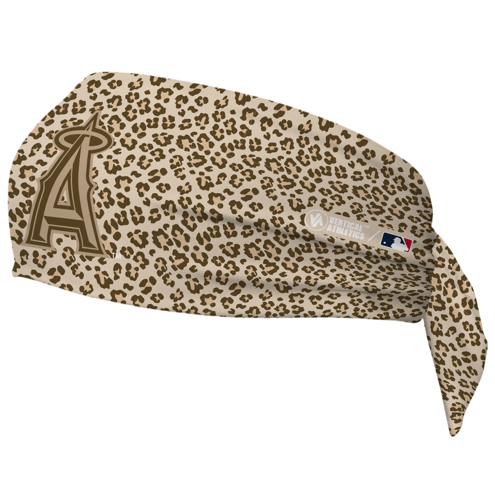 MLB Los Angeles Angels wide tieback cooling headband with Cheetah Cap Logo. Vertical Athletics brand. Made in Mexico.