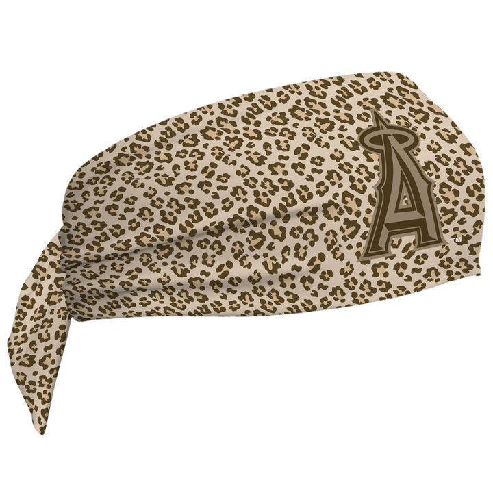 MLB Los Angeles Angels wide tieback cooling headband with Cheetah Cap Logo. Vertical Athletics brand. Made in Mexico.
