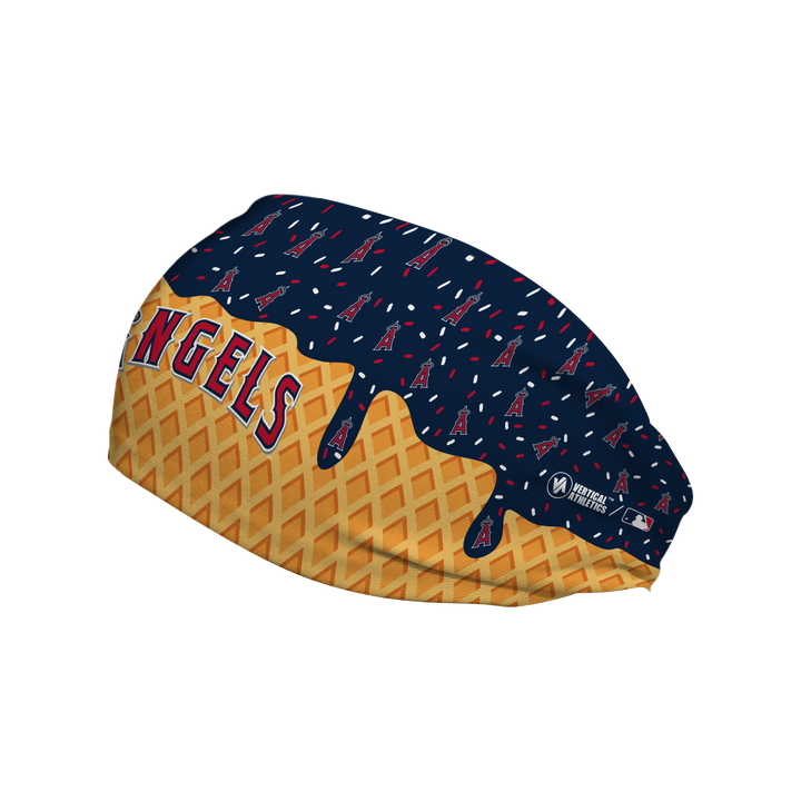 MLB licensed Los Angeles Angels cooling headband with Ice Cream Drip Wordmark. Made in the USA, Vertical Athletics brand.
