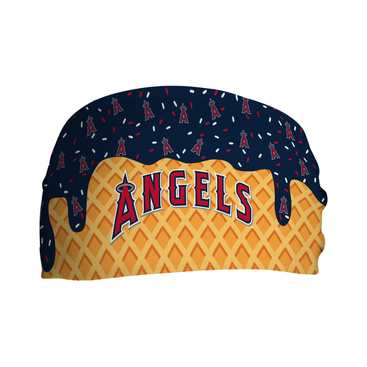 MLB licensed Los Angeles Angels cooling headband with Ice Cream Drip Wordmark. Made in the USA, Vertical Athletics brand.