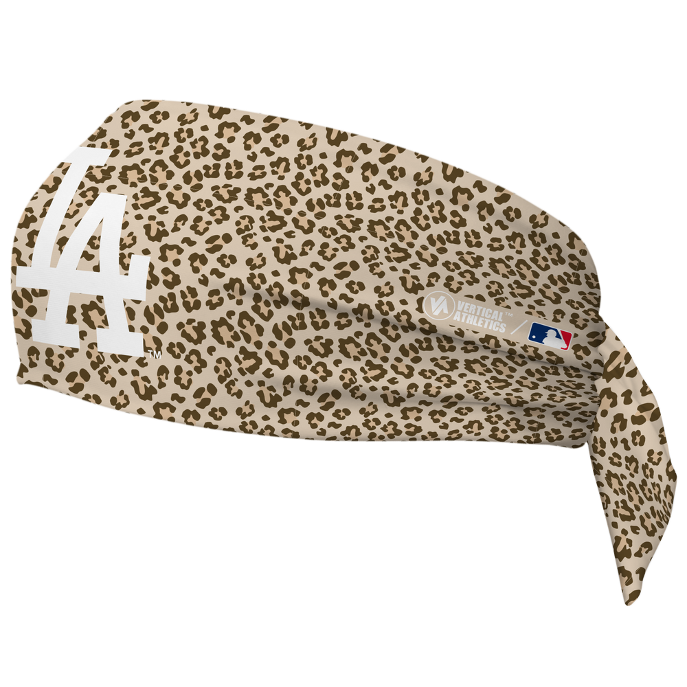 MLB Los Angeles Dodgers wide tieback cooling headband with Cheetah Cap Logo. Vertical Athletics brand. Made in Mexico.