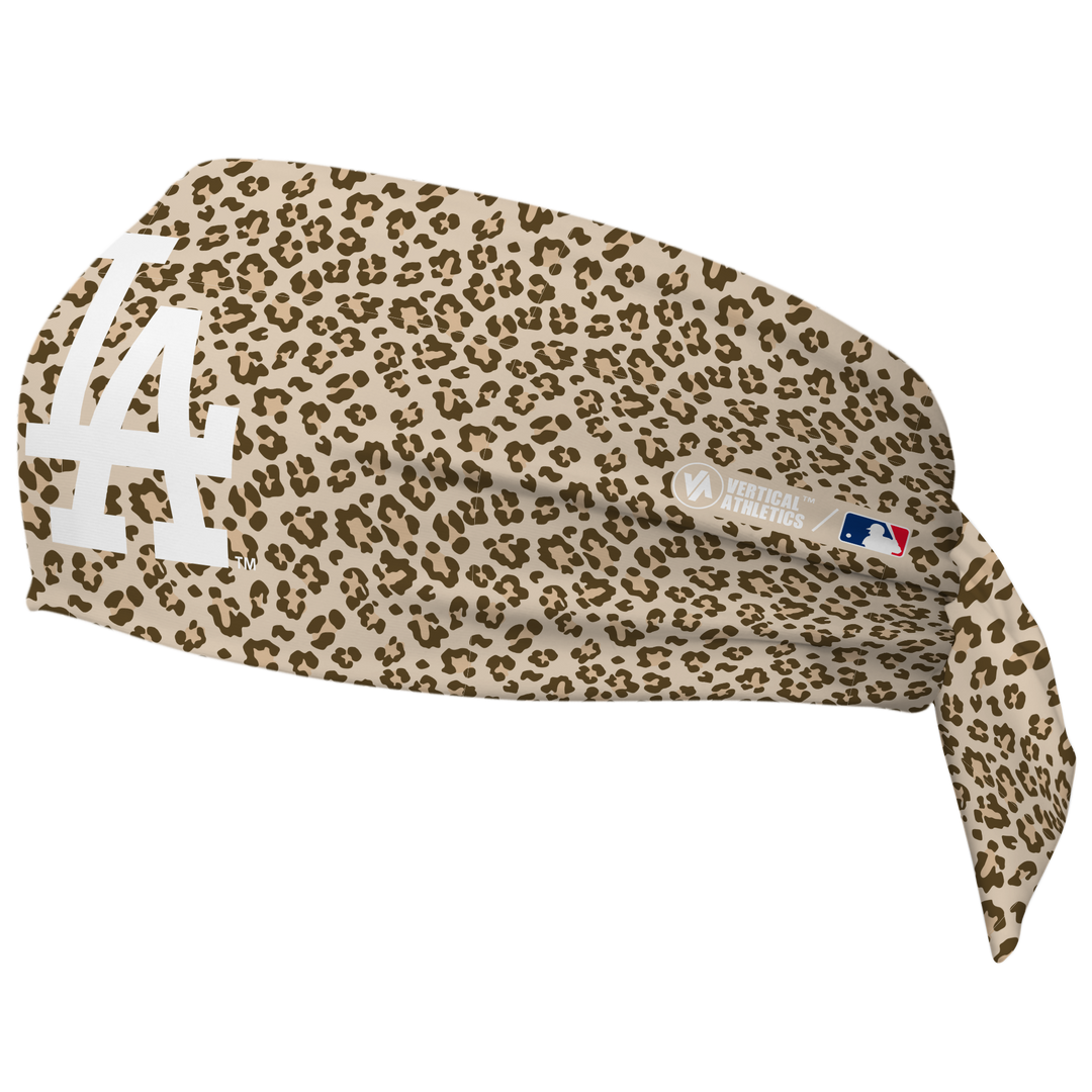 MLB Los Angeles Dodgers wide tieback cooling headband with Cheetah Cap Logo. Vertical Athletics brand. Made in Mexico.