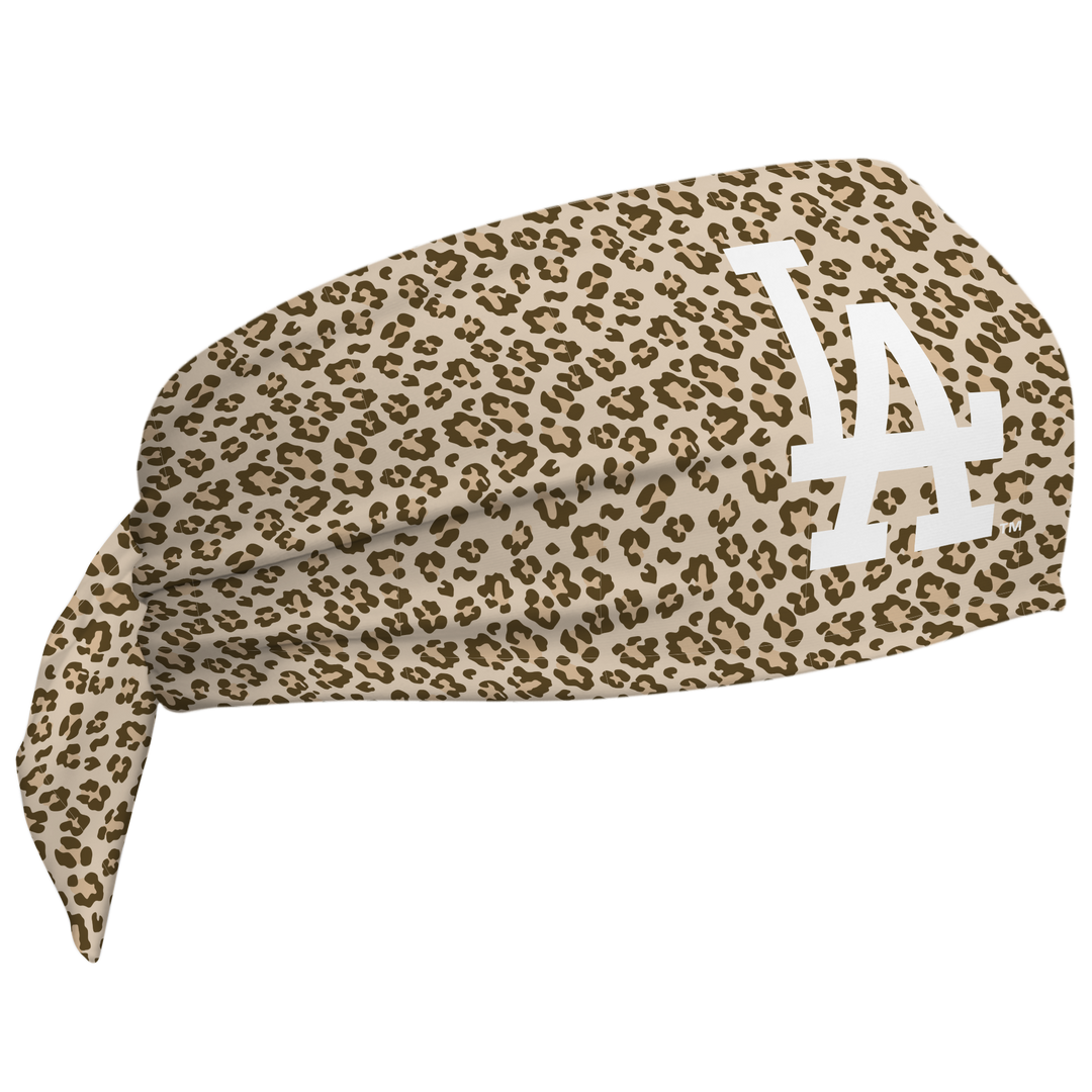 MLB Los Angeles Dodgers wide tieback cooling headband with Cheetah Cap Logo. Vertical Athletics brand. Made in Mexico.