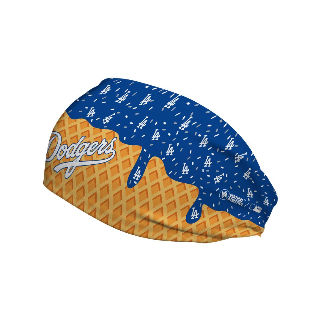 MLB licensed Los Angeles Dodgers cooling headband with Ice Cream Drip Wordmark. Made in the USA, Vertical Athletics brand.