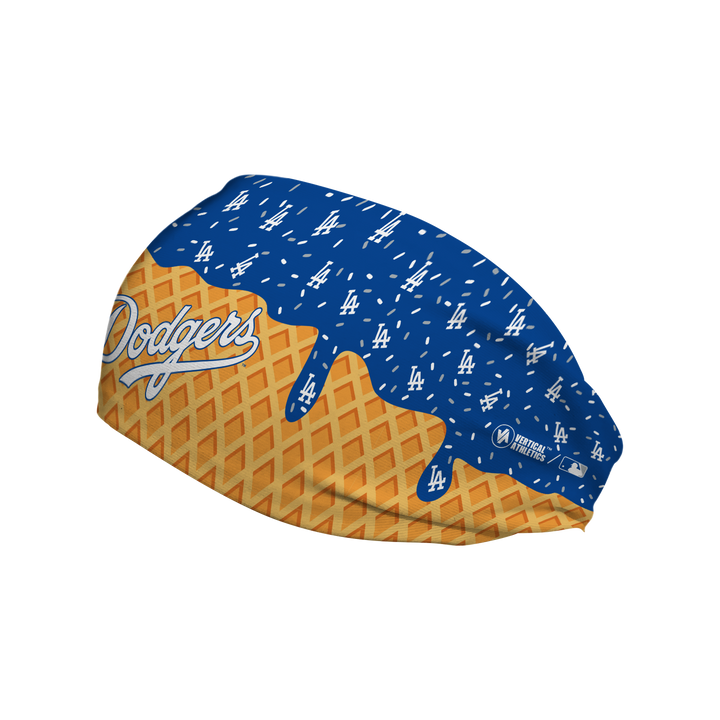 MLB licensed Los Angeles Dodgers cooling headband with Ice Cream Drip Wordmark. Made in the USA, Vertical Athletics brand.