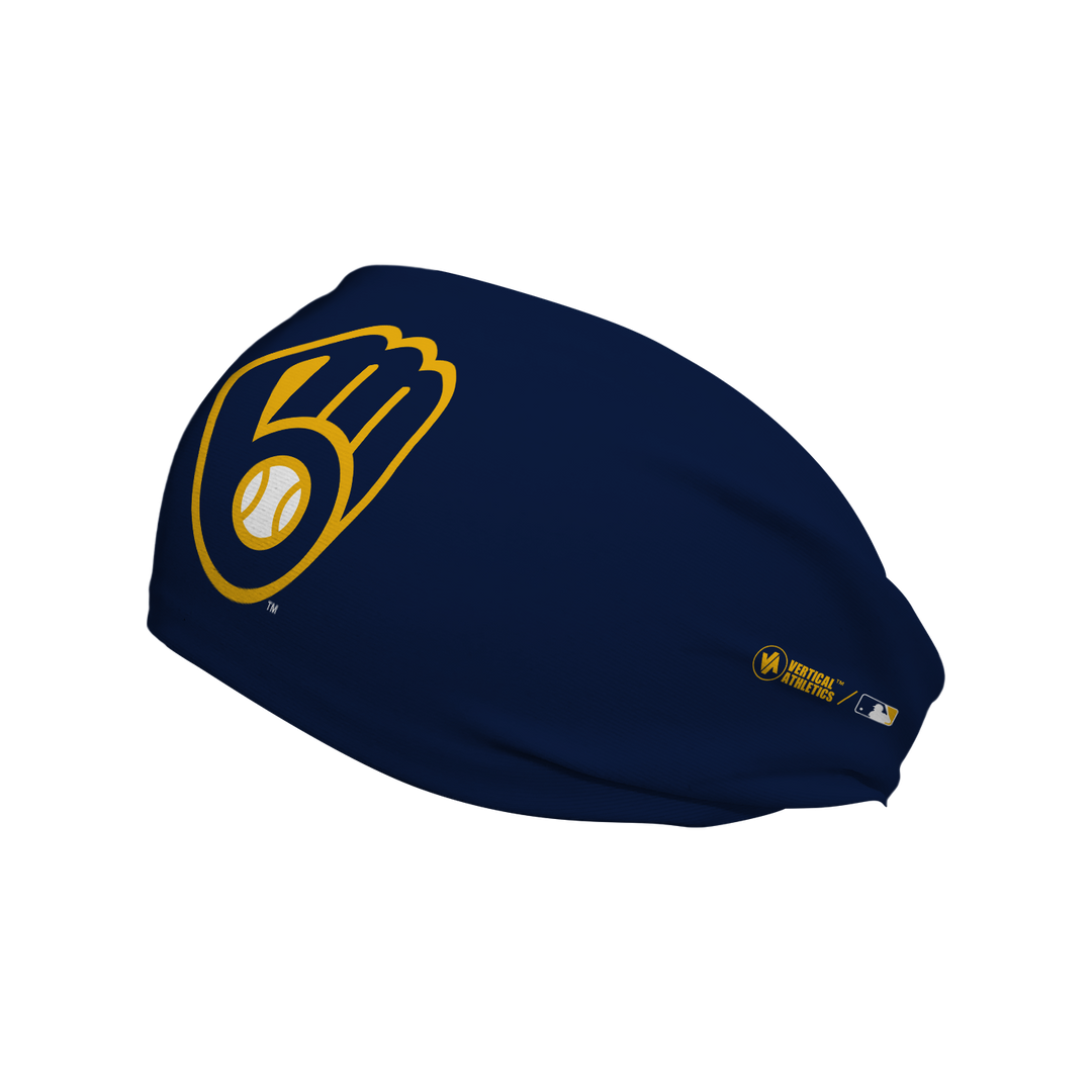 MLB Milwaukee Brewers Navy cooling headband with cap logo. Made in USA, Vertical Athletics brand.  