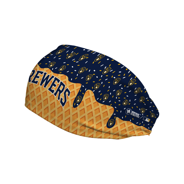 MLB licensed Milwaukee Brewers cooling headband with Ice Cream Drip Wordmark. Made in the USA, Vertical Athletics brand.