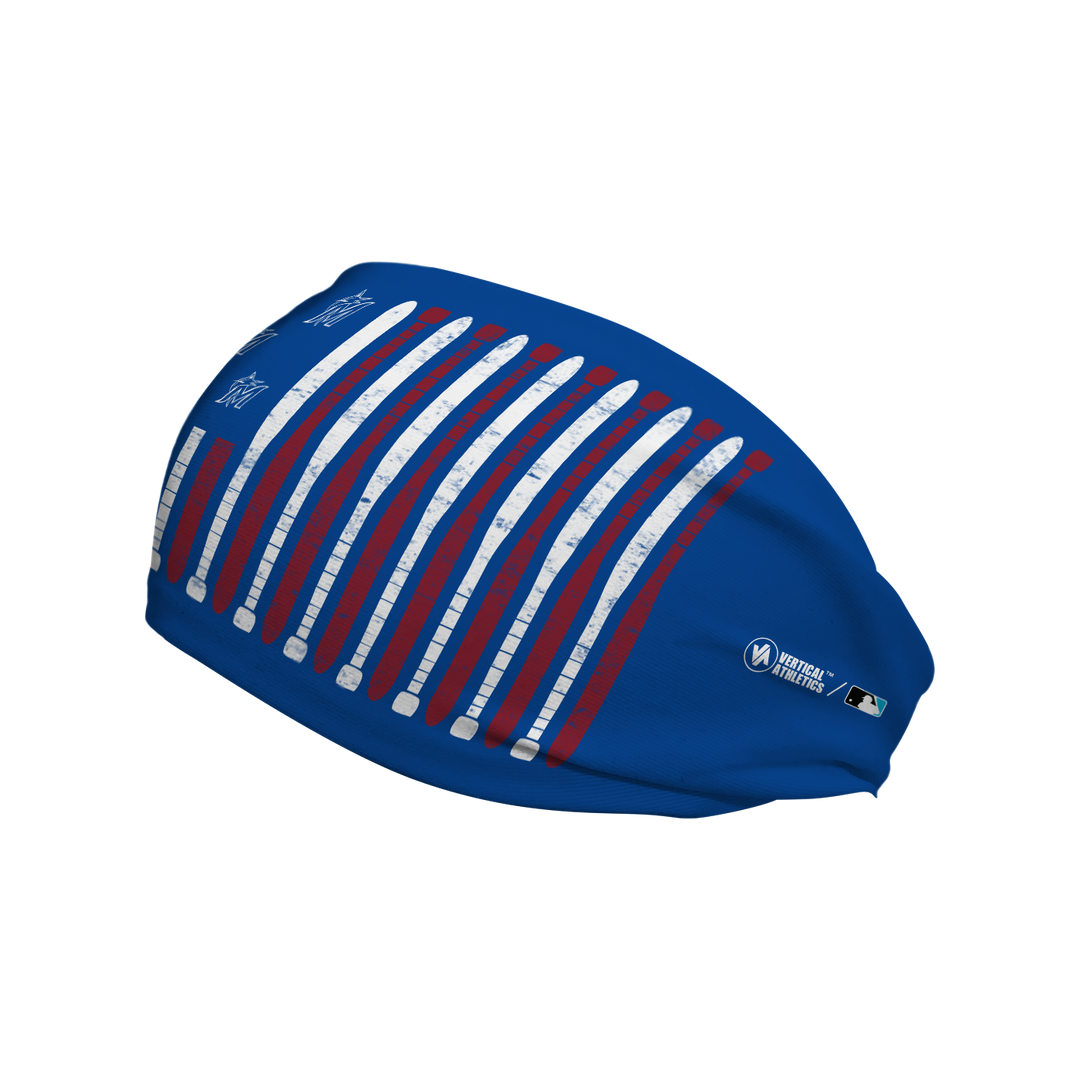 MLB licensed Miami Marlins blue cooling headband with Baseball Flag logo. Made in the USA, Vertical Athletics brand.