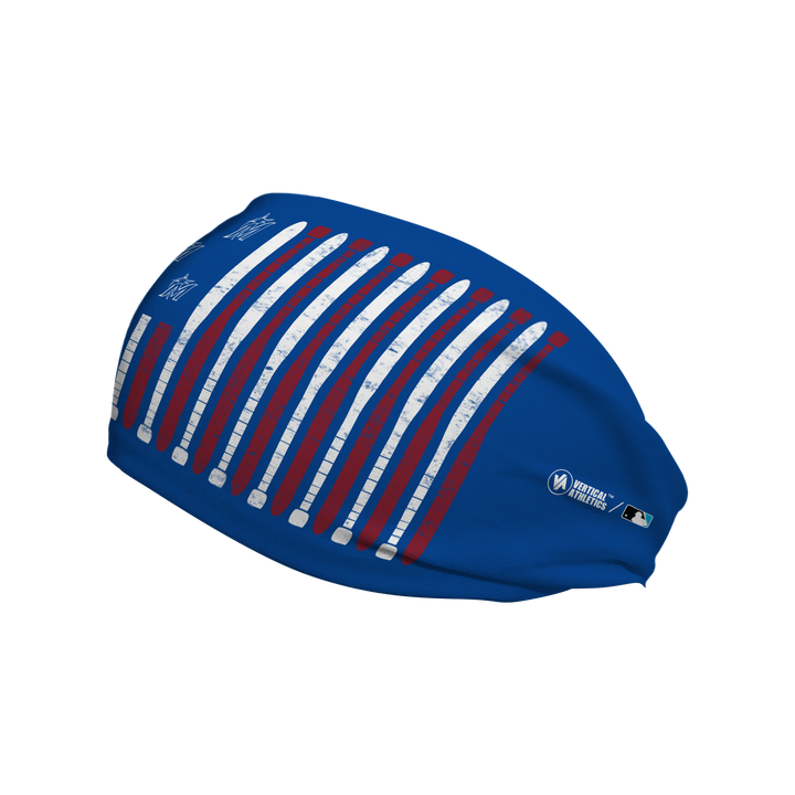 MLB licensed Miami Marlins blue cooling headband with Baseball Flag logo. Made in the USA, Vertical Athletics brand.