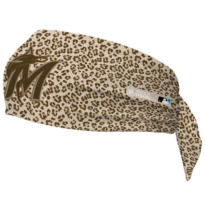 MLB Miami Marlins wide tieback cooling headband with Cheetah Cap Logo. Vertical Athletics brand. Made in Mexico.