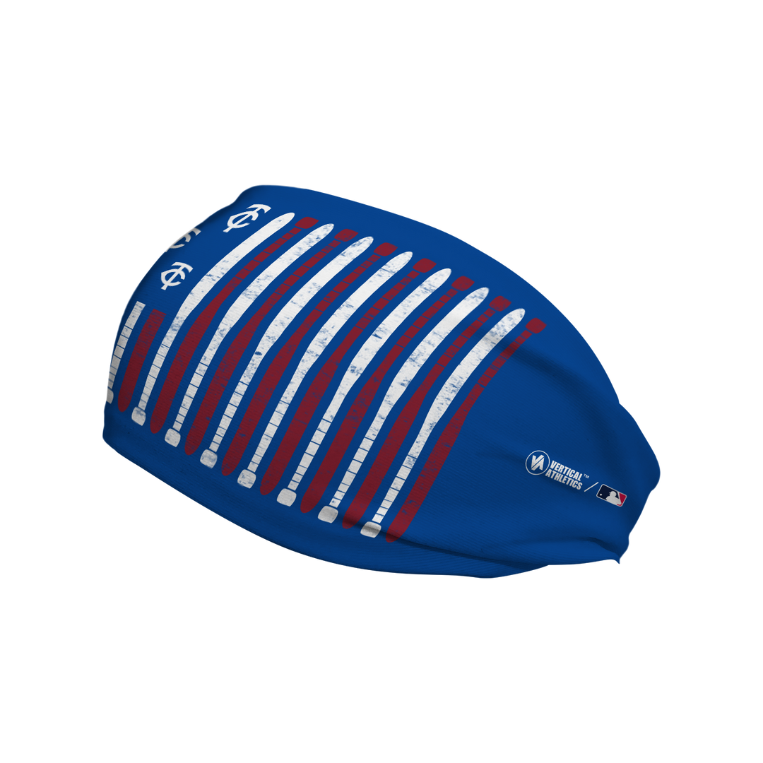 MLB licensed Minnesota Twins blue cooling headband with Baseball Flag logo. Made in the USA, Vertical Athletics brand.