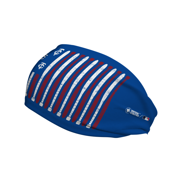 MLB licensed Minnesota Twins blue cooling headband with Baseball Flag logo. Made in the USA, Vertical Athletics brand.