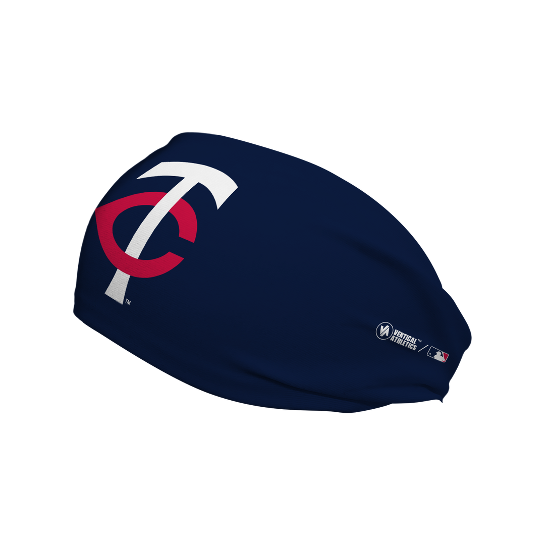 MLB Minnesota Twins navy cooling headband with cap logo. Made in USA, Vertical Athletics brand. 