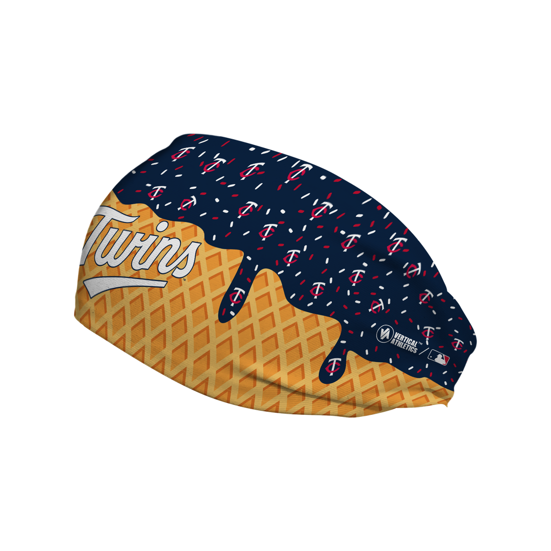 MLB licensed Minnesota Twins cooling headband with Ice Cream Drip Wordmark. Made in the USA, Vertical Athletics brand.