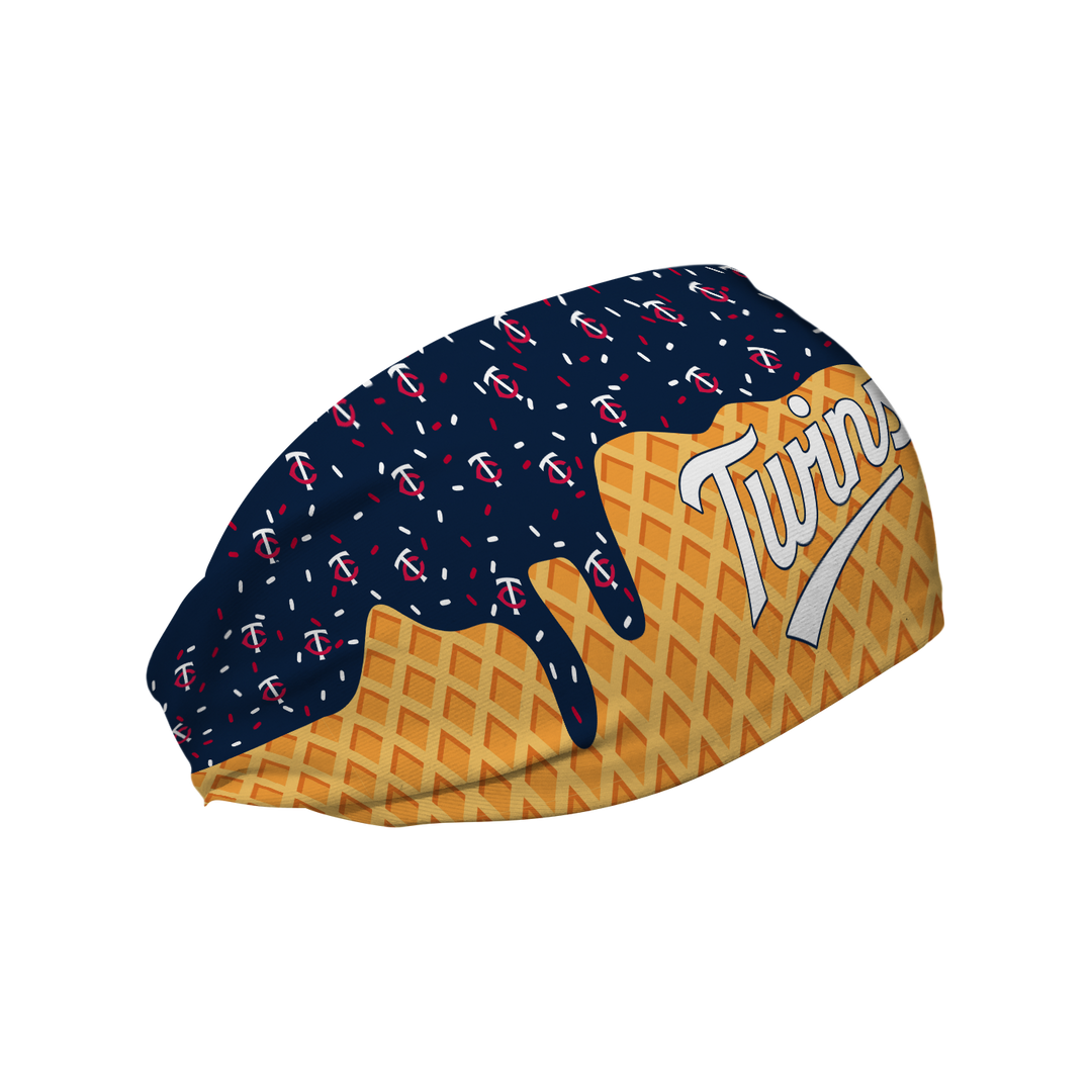 MLB licensed Minnesota Twins cooling headband with Ice Cream Drip Wordmark. Made in the USA, Vertical Athletics brand.