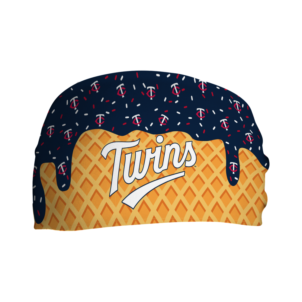 MLB licensed Minnesota Twins cooling headband with Ice Cream Drip Wordmark. Made in the USA, Vertical Athletics brand.