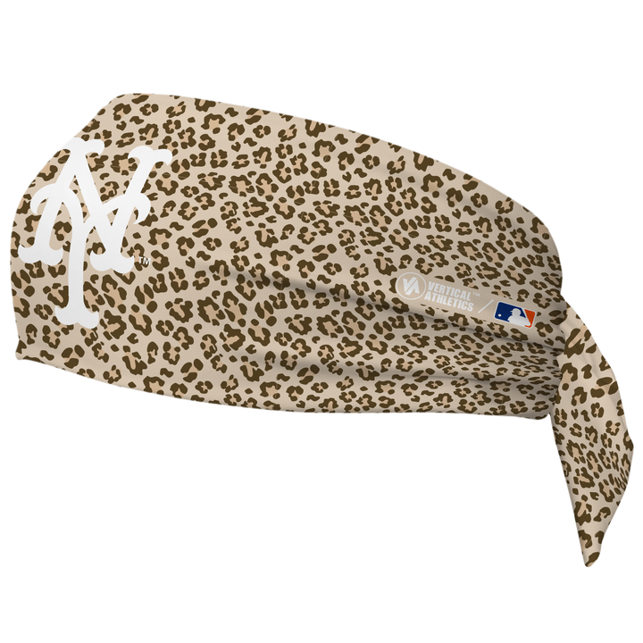 MLB New York Mets wide tieback cooling headband with Cheetah Cap Logo. Vertical Athletics brand. Made in Mexico.