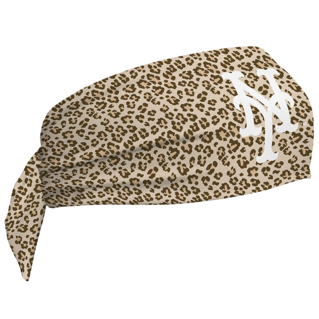 MLB New York Mets wide tieback cooling headband with Cheetah Cap Logo. Vertical Athletics brand. Made in Mexico.